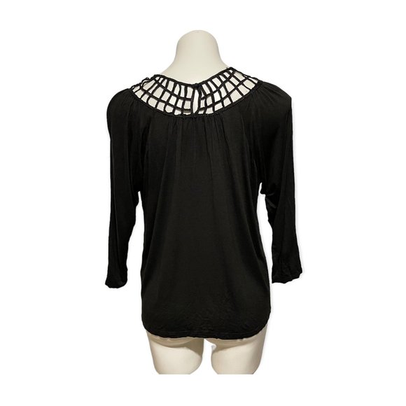 Anthropologie Medium Black Caged Detail 1/2 Sleeve Top NEW WITH TAGS - Picture 4 of 8